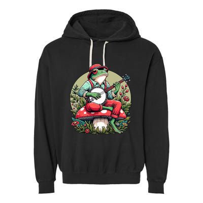 Banjo Froggy Fungi Serenade Cool Funny Frog Mystical Forest Garment-Dyed Fleece Hoodie