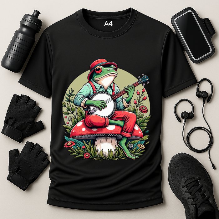 Banjo Froggy Fungi Serenade Cool Funny Frog Mystical Forest Cooling Performance Crew T-Shirt