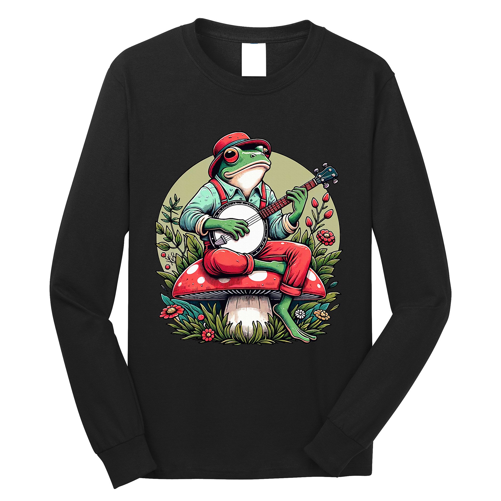 Banjo Froggy Fungi Serenade Cool Funny Frog Mystical Forest Long Sleeve Shirt