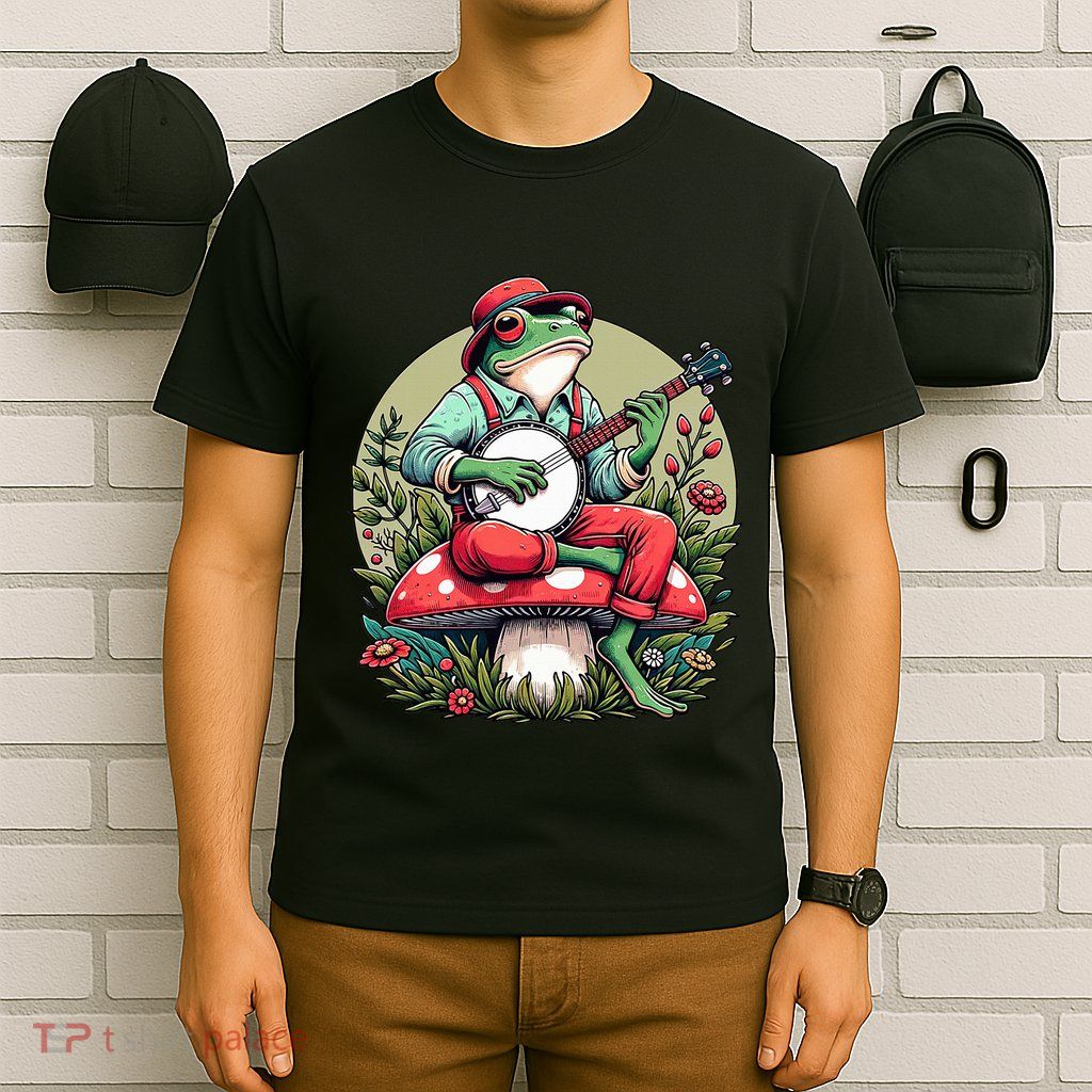 Banjo Froggy Fungi Serenade Cool Funny Frog Mystical Forest T-Shirt
