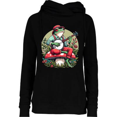 Banjo Froggy Fungi Serenade Cool Funny Frog Mystical Forest Womens Funnel Neck Pullover Hood