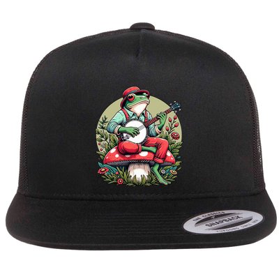 Banjo Froggy Fungi Serenade Cool Funny Frog Mystical Forest Flatbill Hat