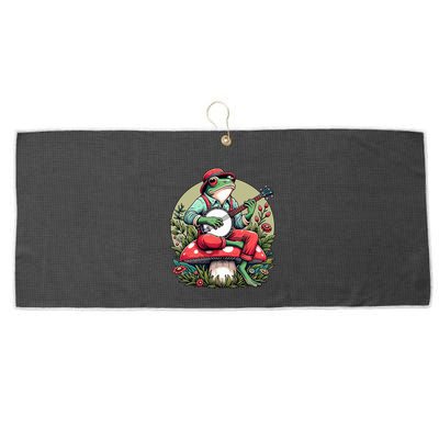 Banjo Froggy Fungi Serenade Cool Funny Frog Mystical Forest Large Microfiber Waffle Golf Towel