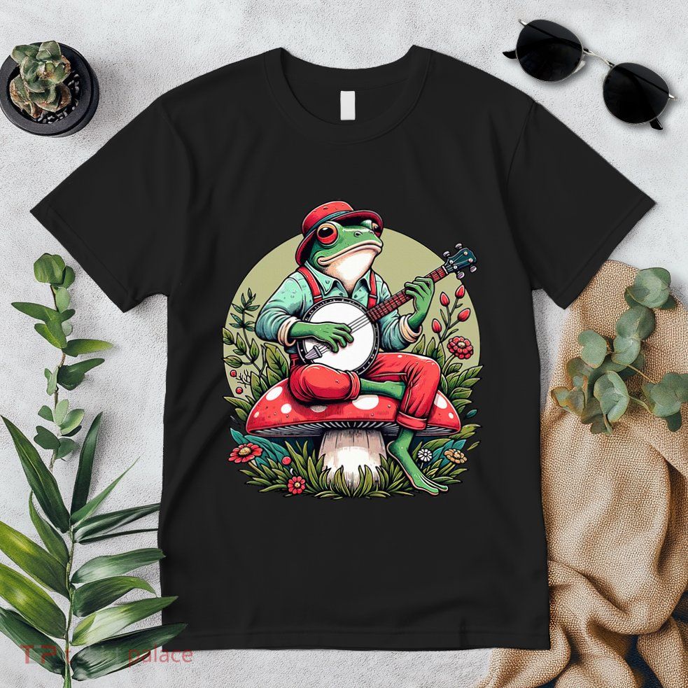 Banjo Froggy Fungi Serenade Cool Funny Frog Mystical Forest Premium T-Shirt