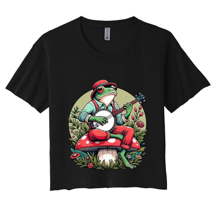 Banjo Froggy Fungi Serenade Cool Funny Frog Mystical Forest Women's Crop Top Tee