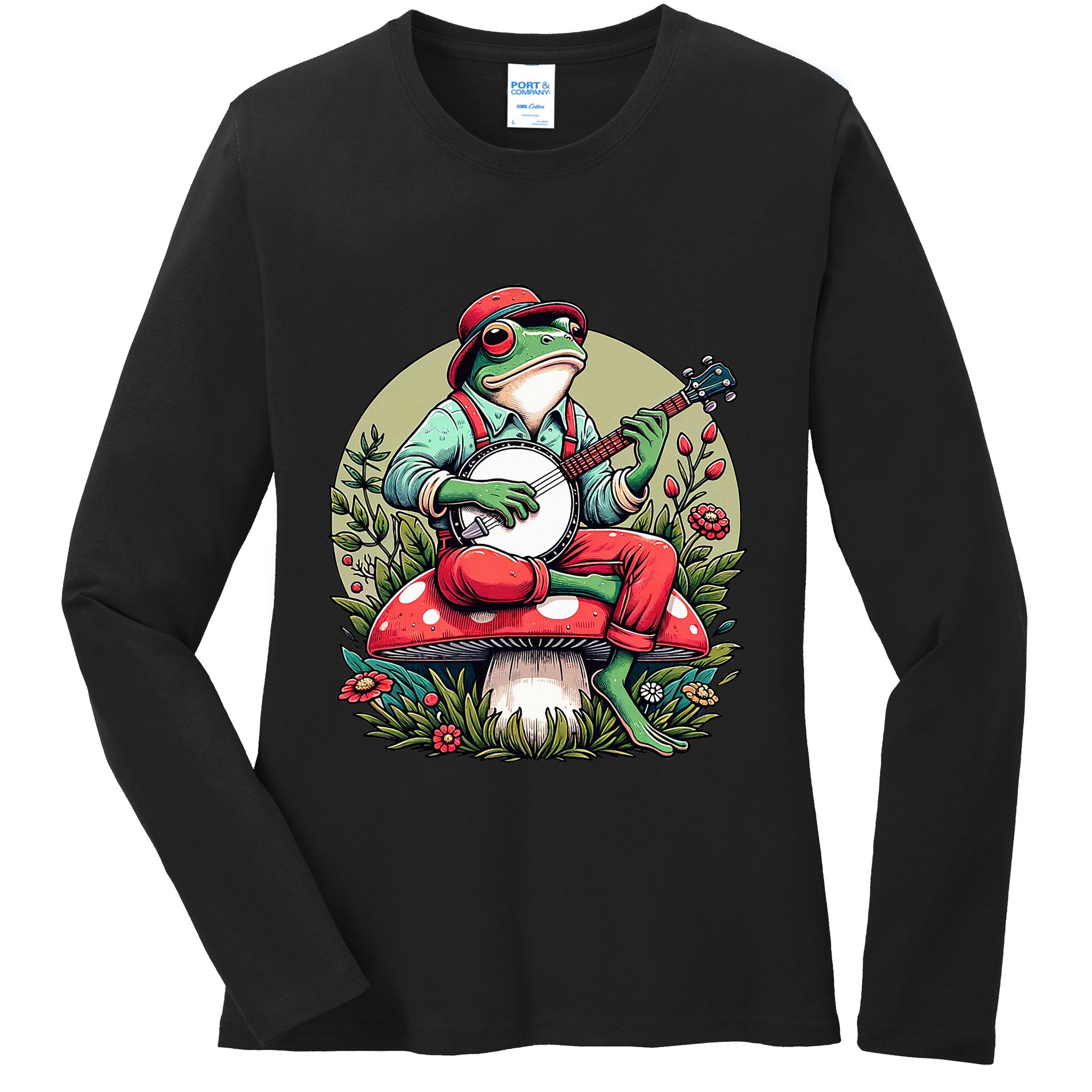 Banjo Froggy Fungi Serenade Cool Funny Frog Mystical Forest Ladies Long Sleeve Shirt