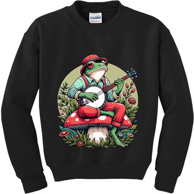 Banjo Froggy Fungi Serenade Cool Funny Frog Mystical Forest Kids Sweatshirt