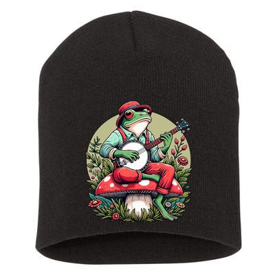 Banjo Froggy Fungi Serenade Cool Funny Frog Mystical Forest Short Acrylic Beanie
