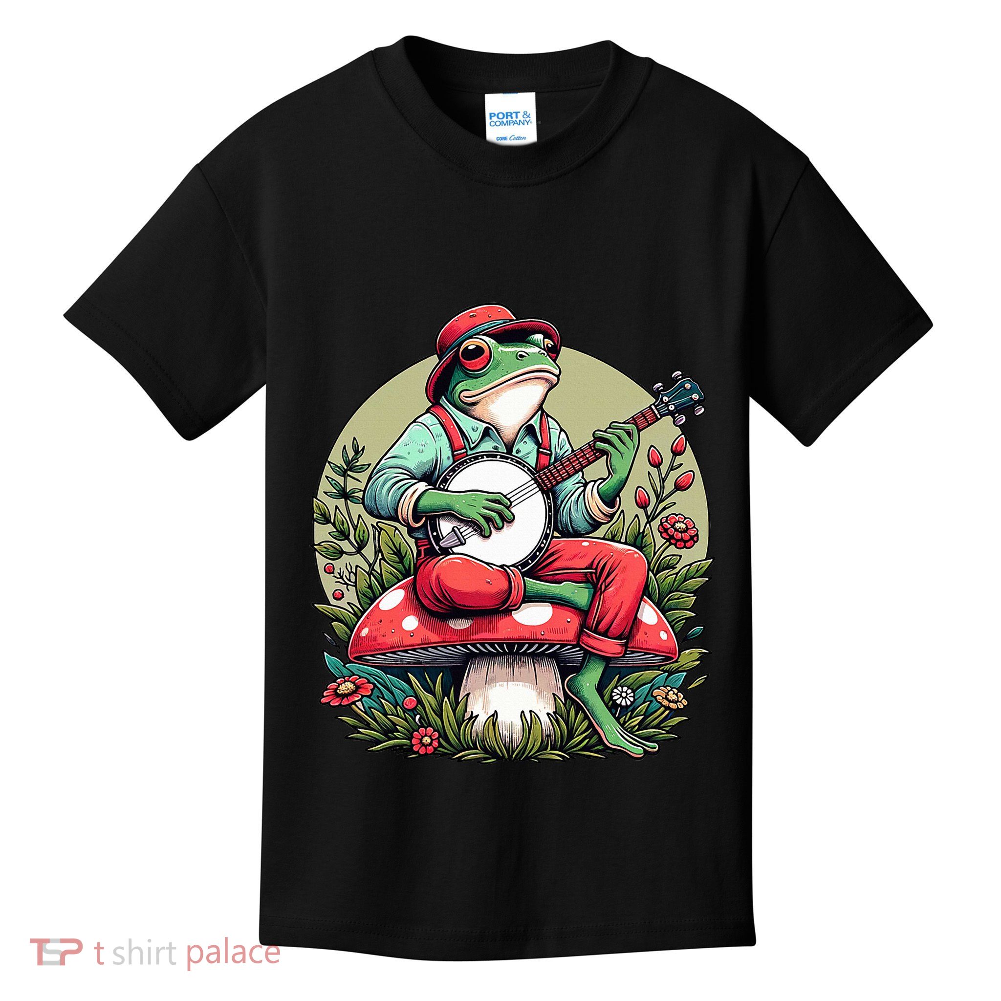 Banjo Froggy Fungi Serenade Cool Funny Frog Mystical Forest Kids T-Shirt