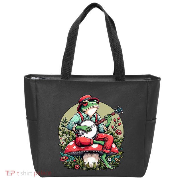 Banjo Froggy Fungi Serenade Cool Funny Frog Mystical Forest Zip Tote Bag