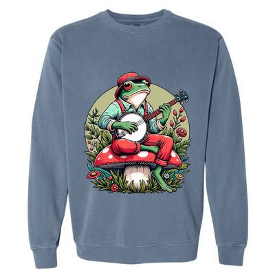 Banjo Froggy Fungi Serenade Cool Funny Frog Mystical Forest Garment-Dyed Sweatshirt