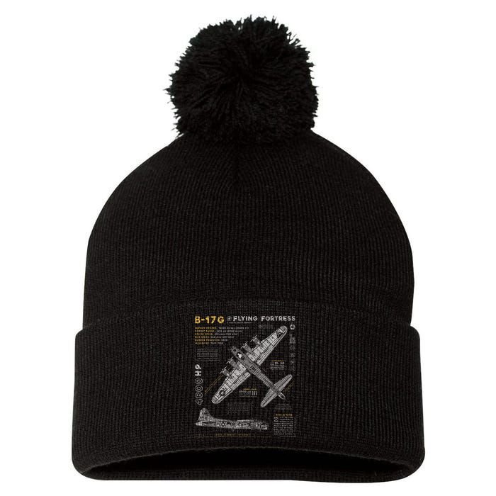 B17 Flying Fortress Ww2 B17g Bomber Pom Pom 12in Knit Beanie