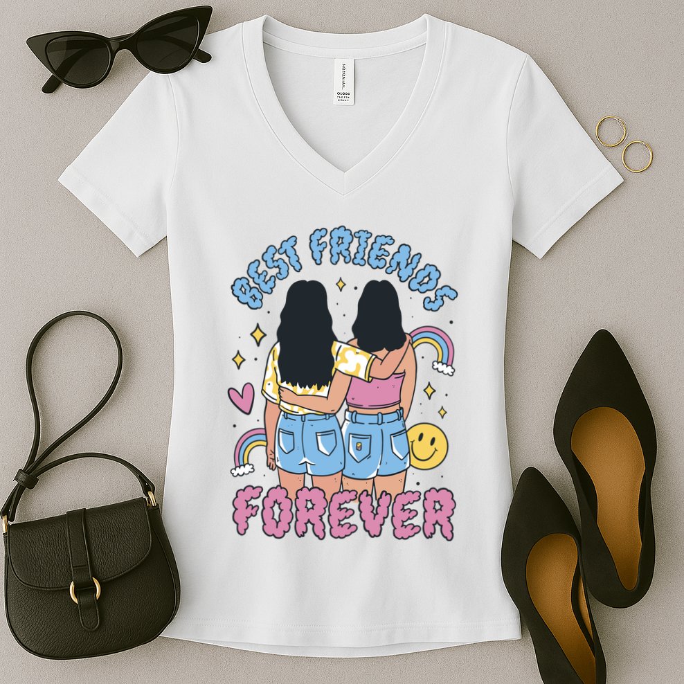Best Friends Forever Retro Cute Gift Women's V-Neck T-Shirt