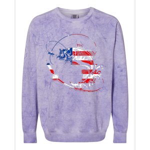 Bass Fishing Fish American Flag Patriotic Fourth Of July Colorblast Crewneck Sweatshirt