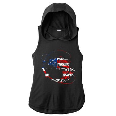 Bass Fishing Fish American Flag Patriotic Fourth Of July Ladies PosiCharge Tri-Blend Wicking Draft Hoodie Tank