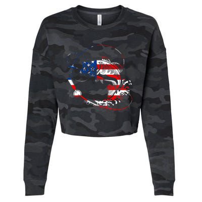 Bass Fishing Fish American Flag Patriotic Fourth Of July Cropped Pullover Crew