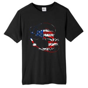 Bass Fishing Fish American Flag Patriotic Fourth Of July Tall Fusion ChromaSoft Performance T-Shirt