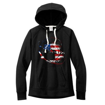 Bass Fishing Fish American Flag Patriotic Fourth Of July Women's Fleece Hoodie