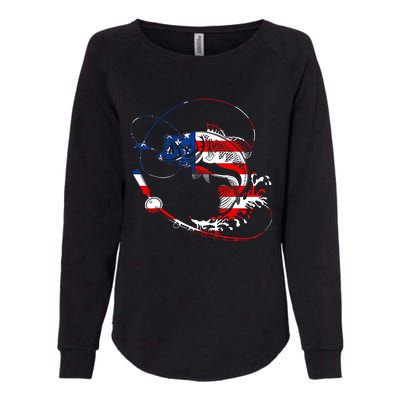 Bass Fishing Fish American Flag Patriotic Fourth Of July Womens California Wash Sweatshirt