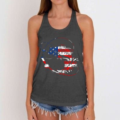 Bass Fishing Fish American Flag Patriotic Fourth Of July Women's Knotted Racerback Tank