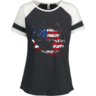 Bass Fishing Fish American Flag Patriotic Fourth Of July Enza Ladies Jersey Colorblock Tee