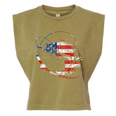 Bass Fishing Fish American Flag Patriotic Fourth Of July Garment-Dyed Women's Muscle Tee