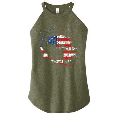 Bass Fishing Fish American Flag Patriotic Fourth Of July Women's Perfect Tri Rocker Tank