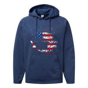 Bass Fishing Fish American Flag Patriotic Fourth Of July Performance Fleece Hoodie