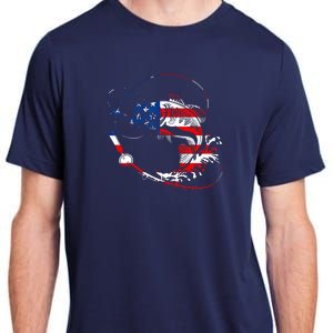 Bass Fishing Fish American Flag Patriotic Fourth Of July Adult ChromaSoft Performance T-Shirt