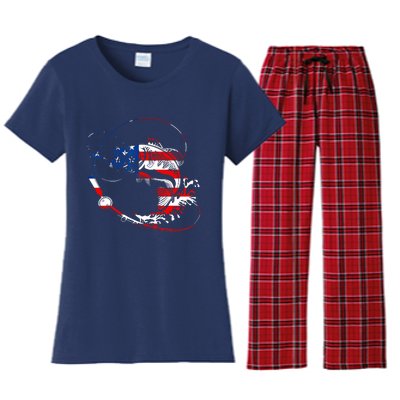 Bass Fishing Fish American Flag Patriotic Fourth Of July Women's Flannel Pajama Set