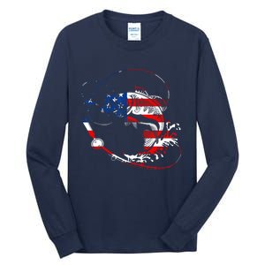 Bass Fishing Fish American Flag Patriotic Fourth Of July Tall Long Sleeve T-Shirt