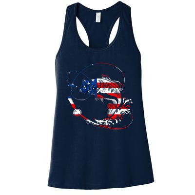 Bass Fishing Fish American Flag Patriotic Fourth Of July Women's Racerback Tank