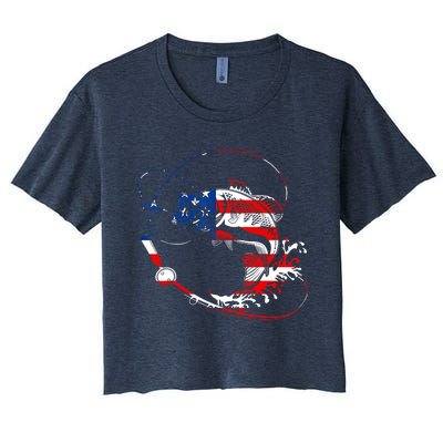 Bass Fishing Fish American Flag Patriotic Fourth Of July Women's Crop Top Tee