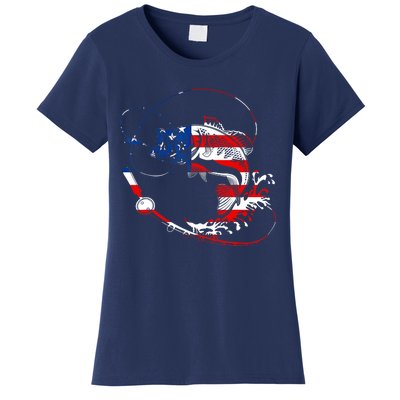 Bass Fishing Fish American Flag Patriotic Fourth Of July Women's T-Shirt