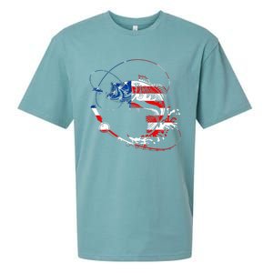 Bass Fishing Fish American Flag Patriotic Fourth Of July Sueded Cloud Jersey T-Shirt