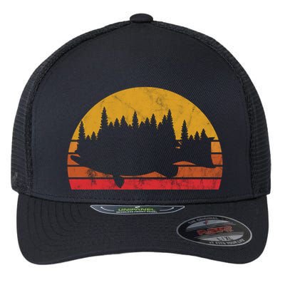 Bass Fishing Forest Sunset Flexfit Unipanel Trucker Cap