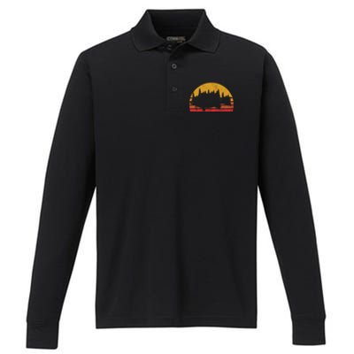 Bass Fishing Forest Sunset Performance Long Sleeve Polo