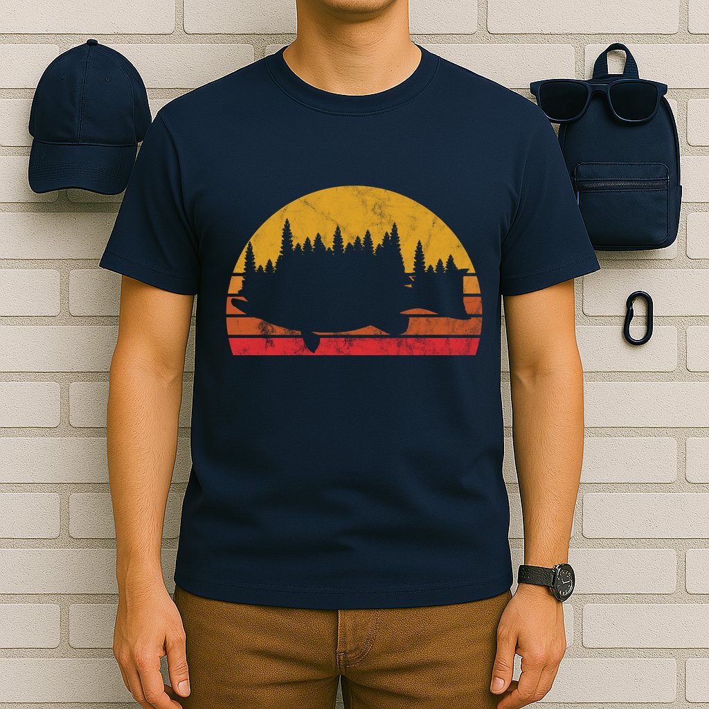 Bass Fishing Forest Sunset T-Shirt