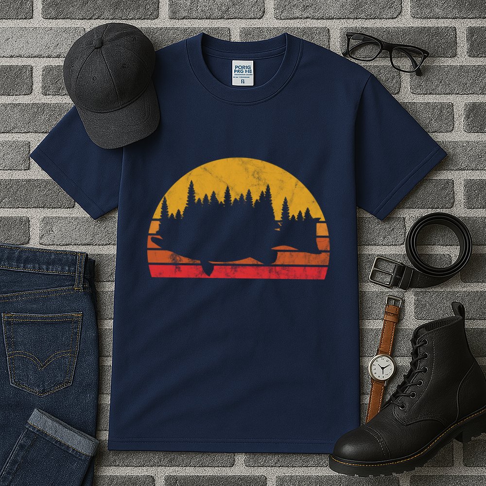 Bass Fishing Forest Sunset Tall T-Shirt