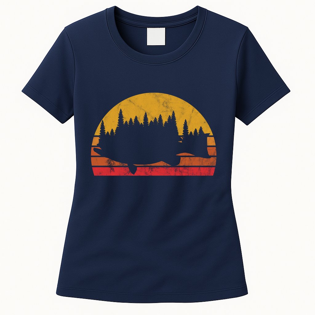 Bass Fishing Forest Sunset Womens T-Shirt