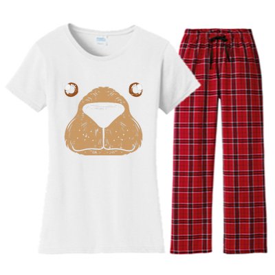 Bear Face Funny Easy Lazy Halloween Costume Women's Flannel Pajama Set