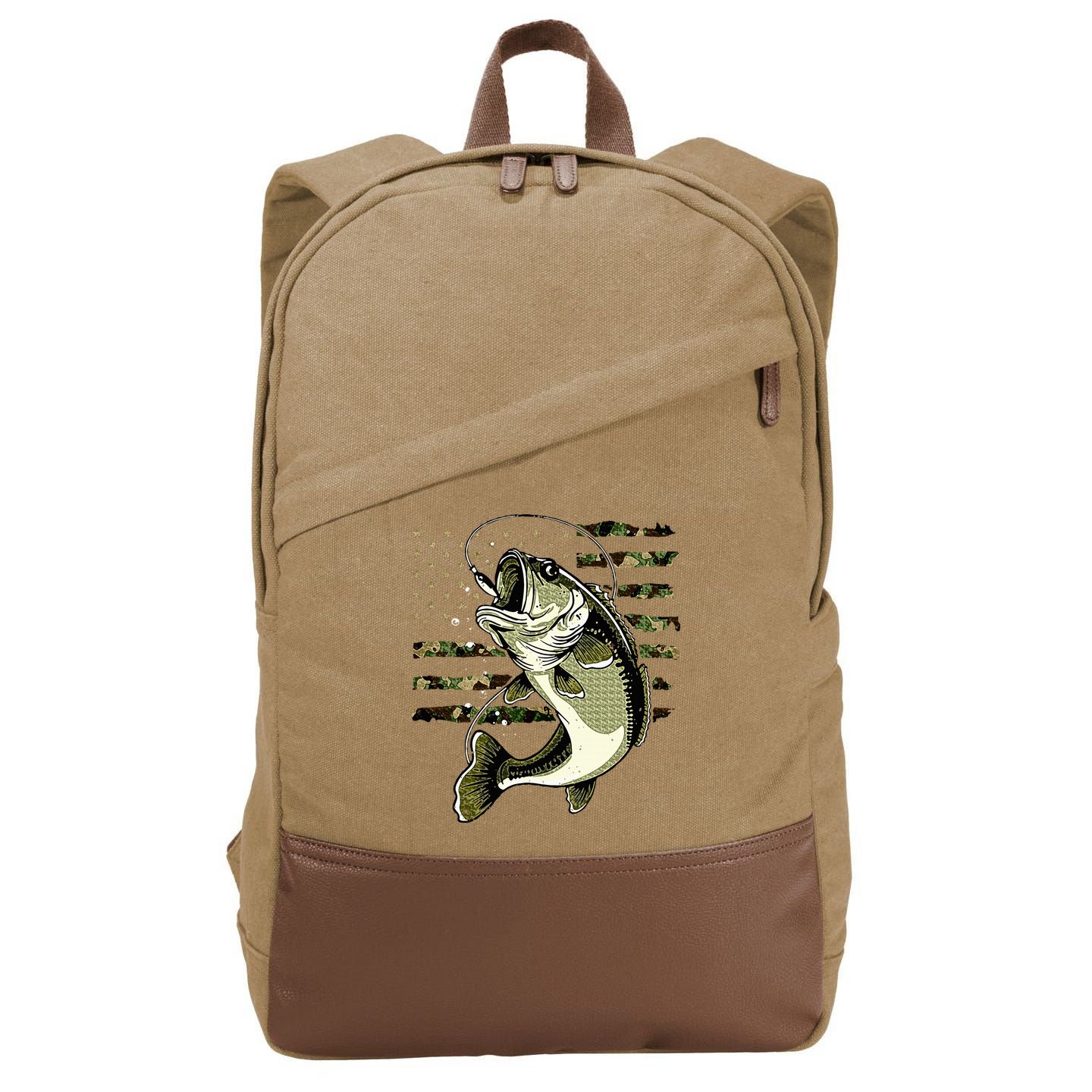 Bass Fish Fishing Usa American Flag Cotton Canvas Backpack