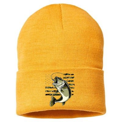 Bass Fish Fishing Usa American Flag Sustainable Knit Beanie