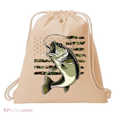 Bass Fish Fishing Usa American Flag Drawstring Bag