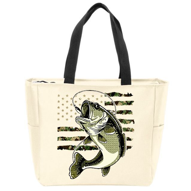 Bass Fish Fishing Usa American Flag Zip Tote Bag