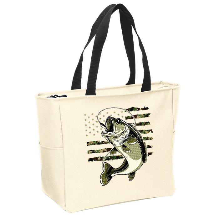 Bass Fish Fishing Usa American Flag Zip Tote Bag