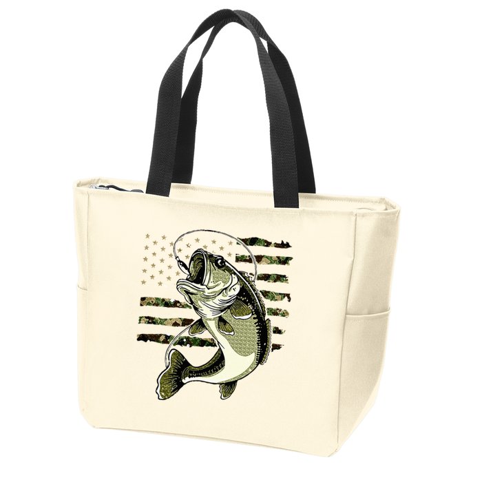 Bass Fish Fishing Usa American Flag Zip Tote Bag