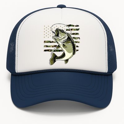 Bass Fish Fishing Usa American Flag Trucker Hat