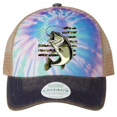 Bass Fish Fishing Usa American Flag Legacy Tie Dye Trucker Hat