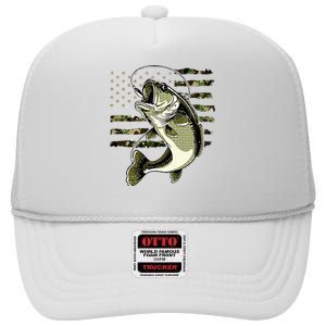 Bass Fish Fishing Usa American Flag High Crown Mesh Back Trucker Hat